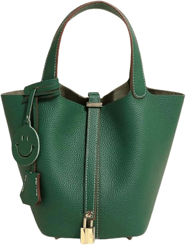 Genuine Leather-Handbags,Bucket-Vegetable Basket-Elegant & Fashionable- with Lock-Portable,fashio... | Amazon (US)