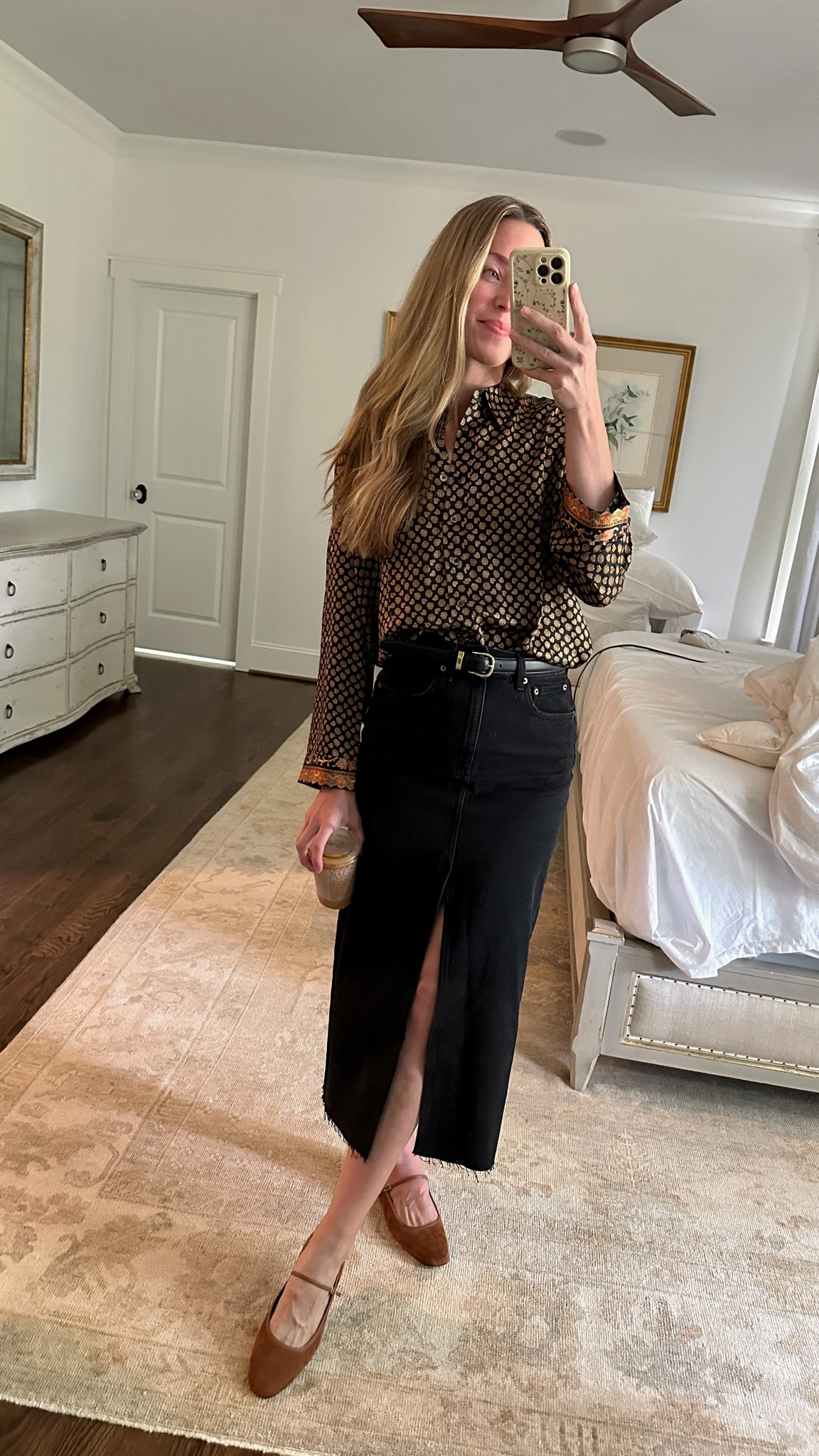 A transitional outfit I wore to church 🖤 Everything runs true to size. SImilar, less expensive items linked for everything that’s over $150 to help you recreate this look for less! 

#doen #summertofall #blackdenimskirt #falltops #brownballetflats #brownmaryjanes #suedeflats #fallfashion2024 

#LTKSeasonal #LTKShoeCrush