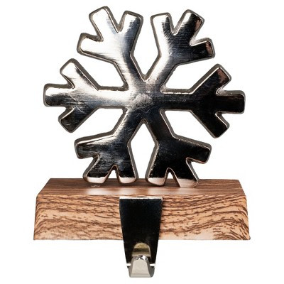 Northlight 6.25" Silver Snowflake with Wood Finish Base Christmas Stocking Holder | Target