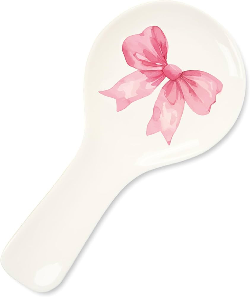 Whaline 9.4 Inch Pink Bow Spoon Rest White Pink Bowknot Ceramic Spoon Holder Cute Coquette Cookin... | Amazon (US)
