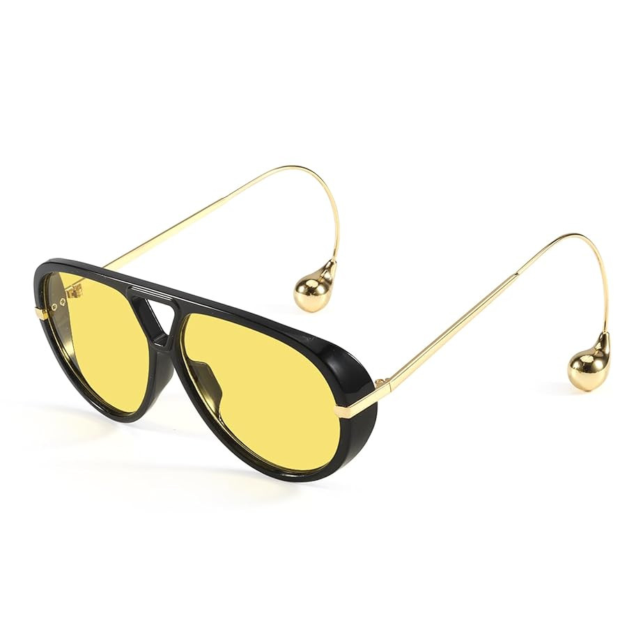 Oversized Aviator Sunglasses for Women With Earring Trendy Large Big Double Bridge 2025 Designer ... | Amazon (US)