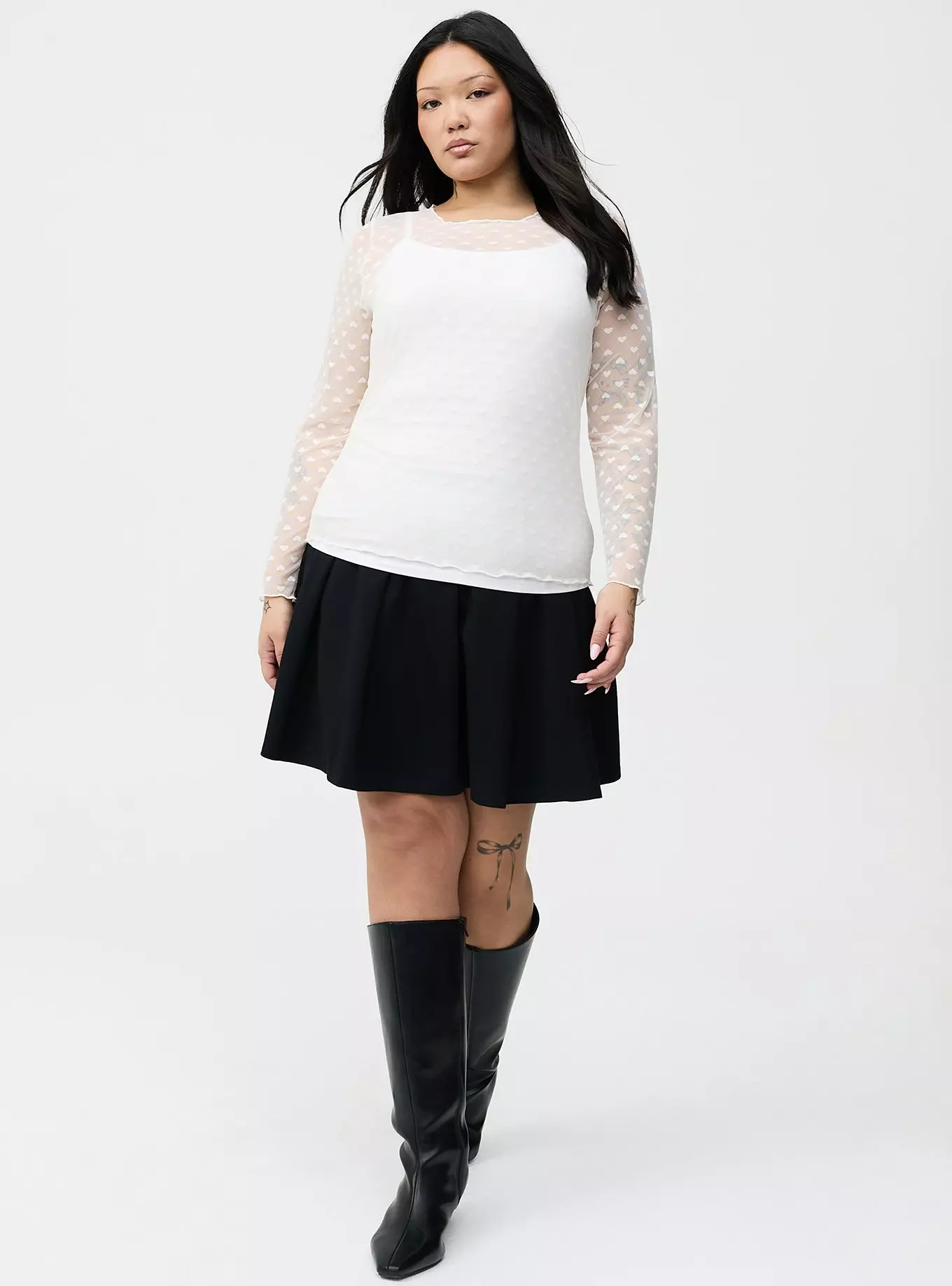 Sheer Mesh Swiss Dot & Heart Crew Top | Torrid (US & Canada)