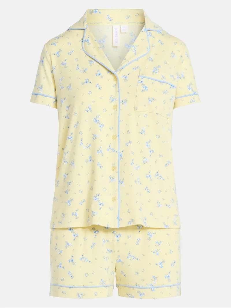 Joyspun Women's Dreamy Soft Collection Notch Collar Top and Shorts Pajama Set, 2-Piece, Sizes XS-... | Walmart (US)
