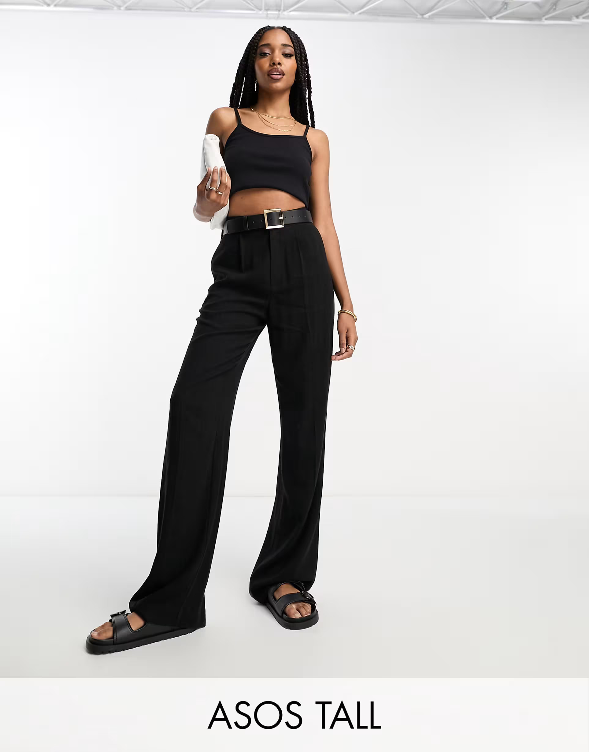 ASOS DESIGN Tall relaxed pants with linen in black | ASOS (Global)