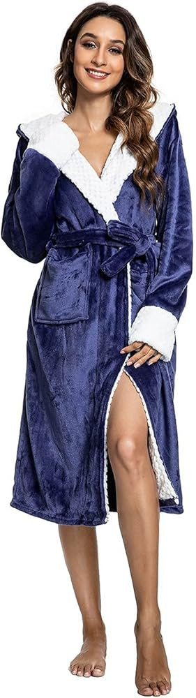CMTOP Women's Bathrobe Sleepwear Dressing Gown Kimono Sauna Gown Microfibre Soft Bathrobe with Hood  | Amazon (DE)