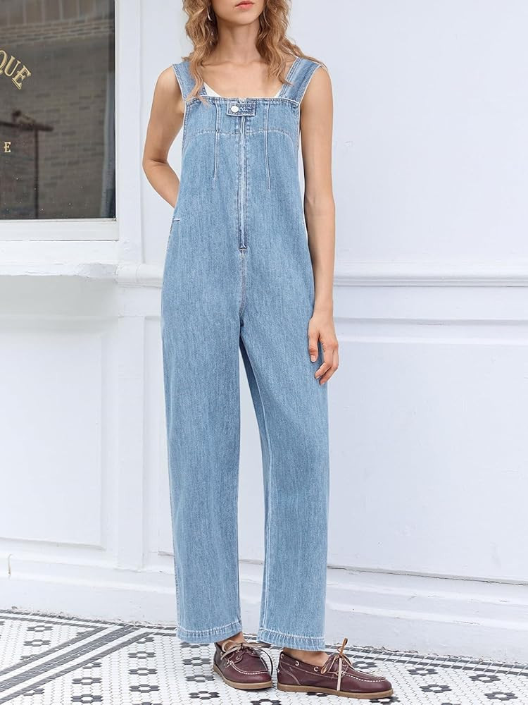 Cicy Bell Womens Casual Denim Bib Overalls Wide Leg Sleeveless Zipper Loose Jean Pants Jumpsuits ... | Amazon (US)