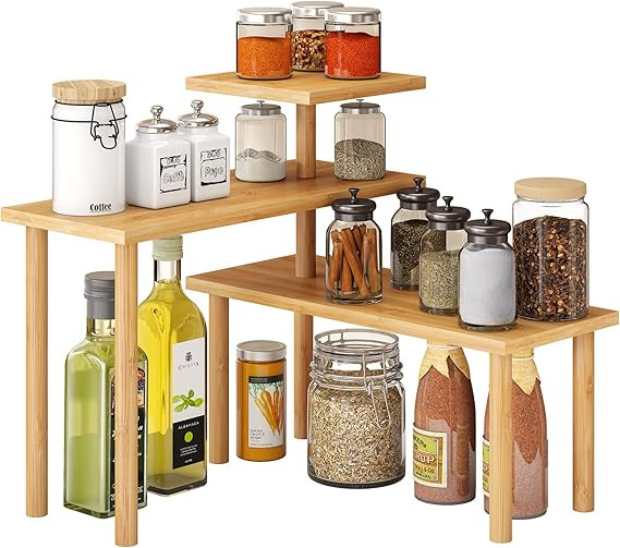 GHWIE Kitchen Countertop Organizer Corner Shelf - Bamboo 3 Tier Space Saving Rack for Kitchen,Liv... | Amazon (US)