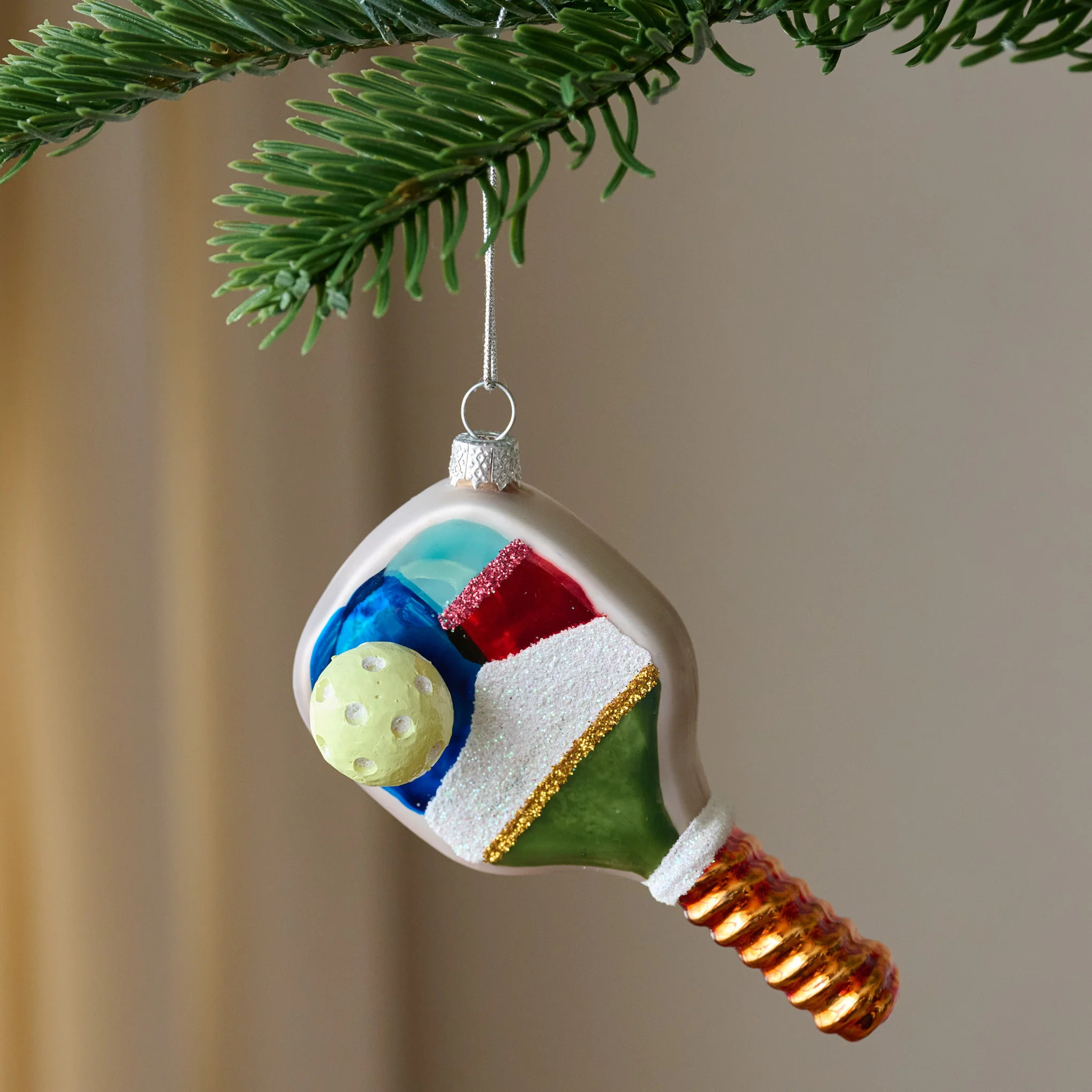 Painted Glass Pickleball Ornament | Magnolia