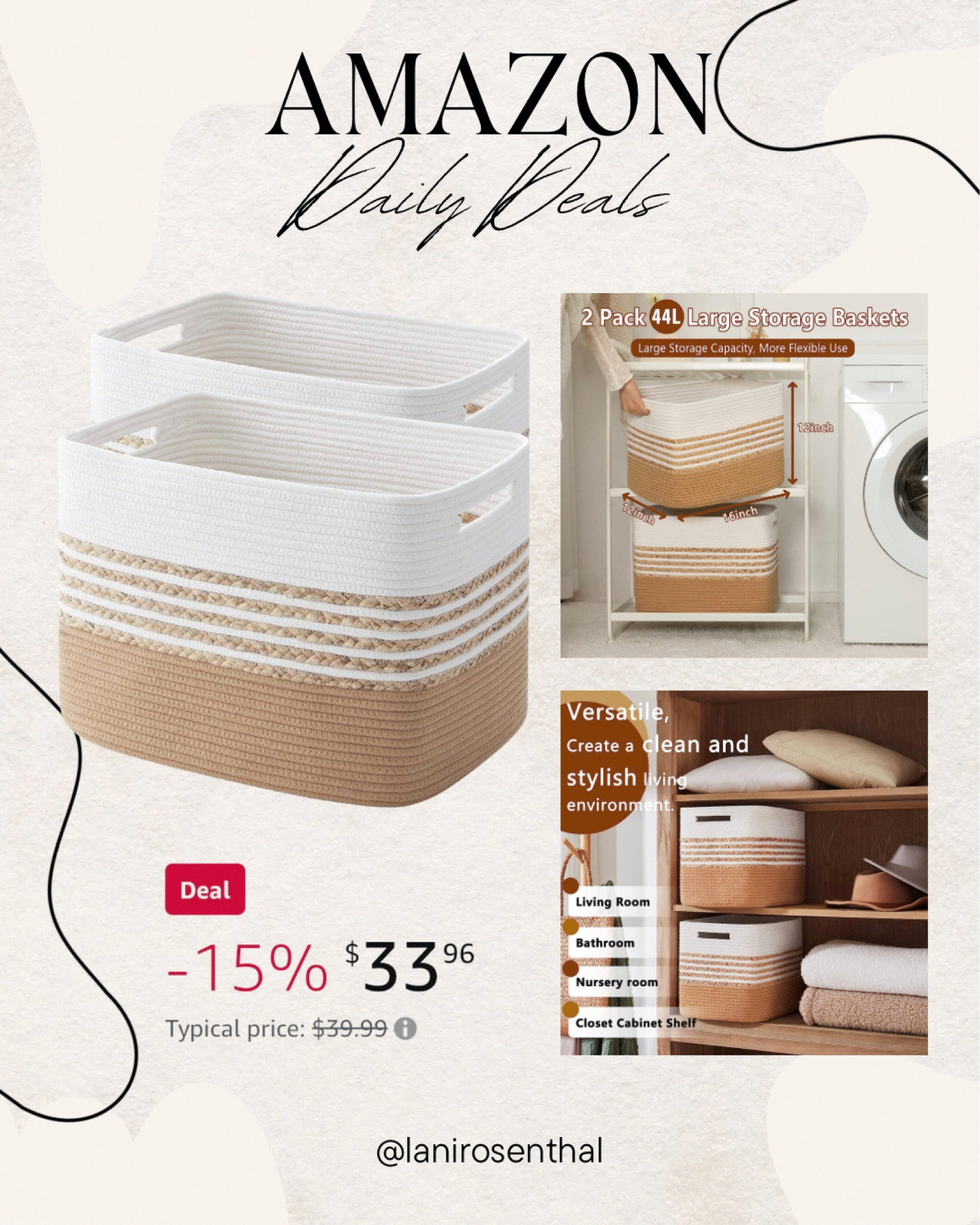 2 Pack, Large Storage Baskets for Organizing, Luandry Basket for Closet,Cotton Rope Blanket Basket for storage, Toy Storage Basket for Living Room, Laundry Room, Bedroom-Brown

AMAZON DAILY DEAL

#LTKsalealert #LTKhome #LTKFind