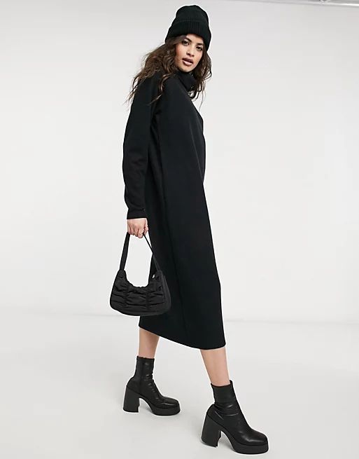ASOS DESIGN super soft exposed seam sweater midi dress with cowl neck in black | ASOS | ASOS (Global)