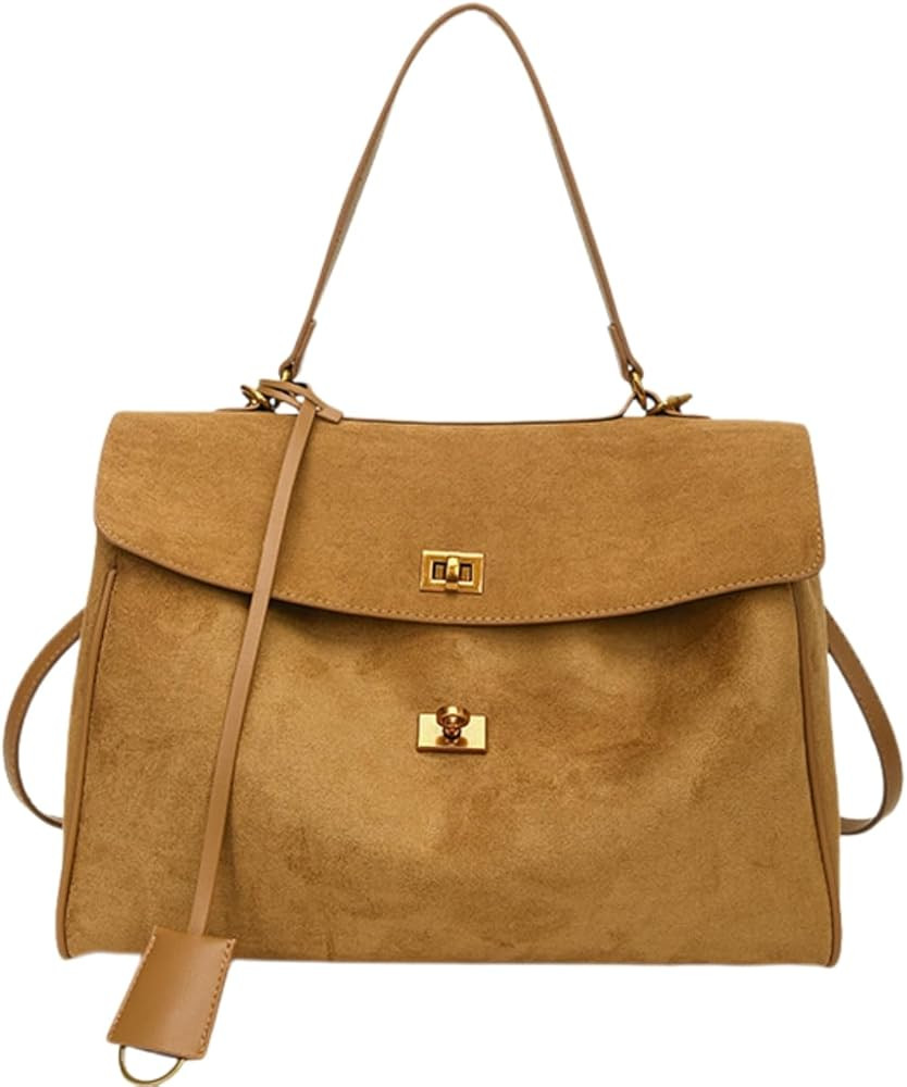 Brown Suede Tote Bag Crescent Shoulder Slouchy Hobo Handbag for Women Work Travel Trendy Fall Pur... | Amazon (US)