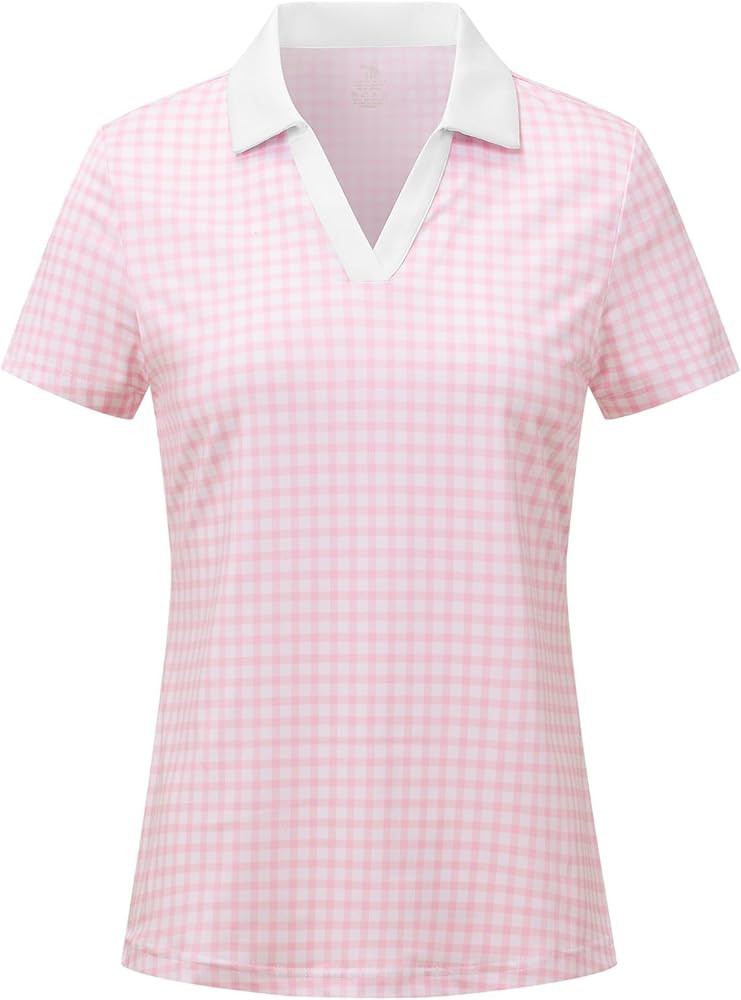 BGOWATU Women's Short Sleeve Golf Tennis Polo Shirts V Neck Collared Workout Tops UV Protection D... | Amazon (US)