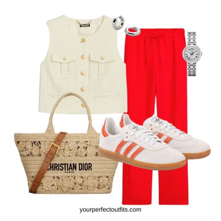 Summer casual outfits with a red linen trousers 
Perfect summer outfits 