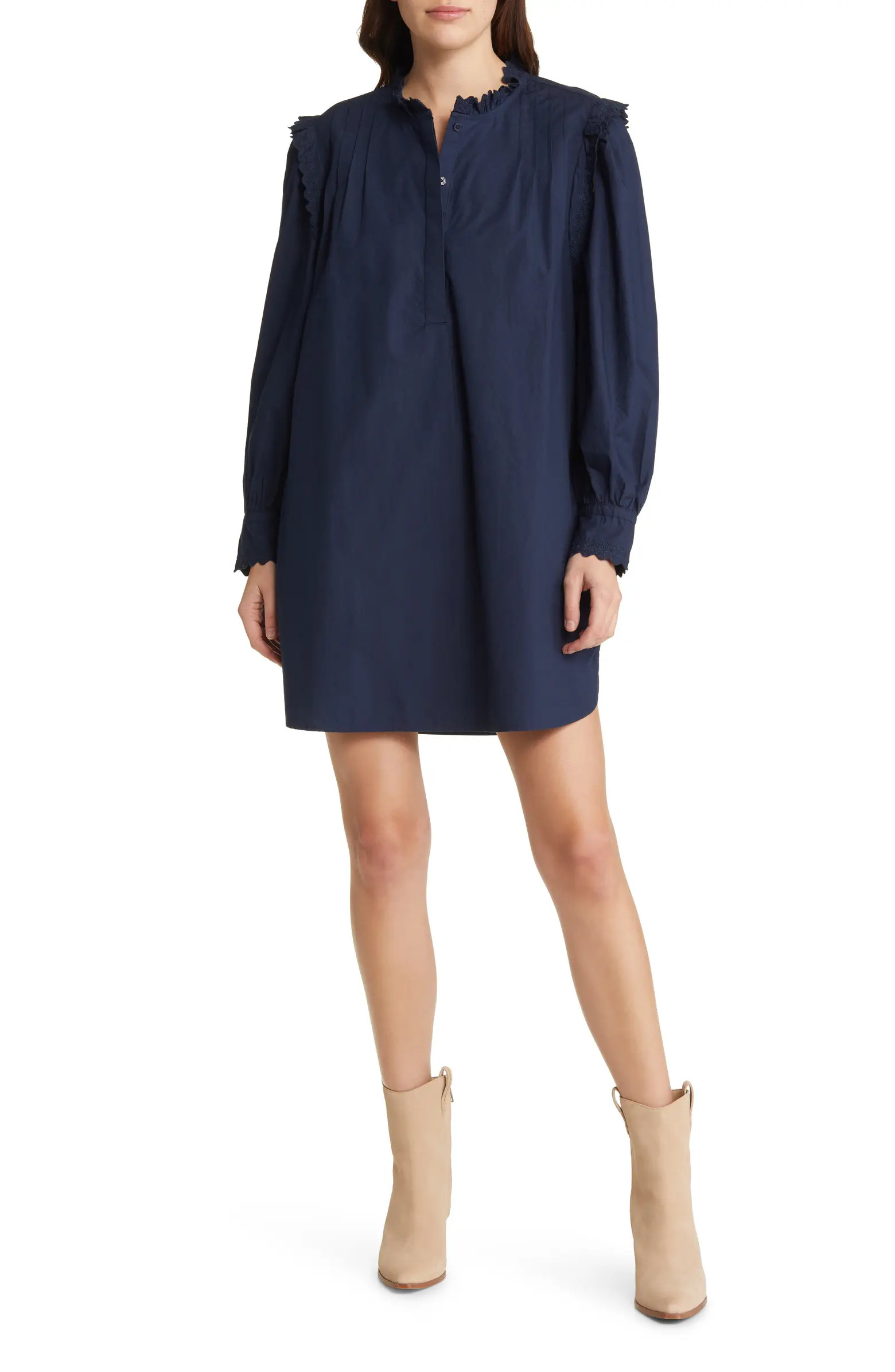 Ruffle Pintuck Cotton Shirtdress | Nordstrom