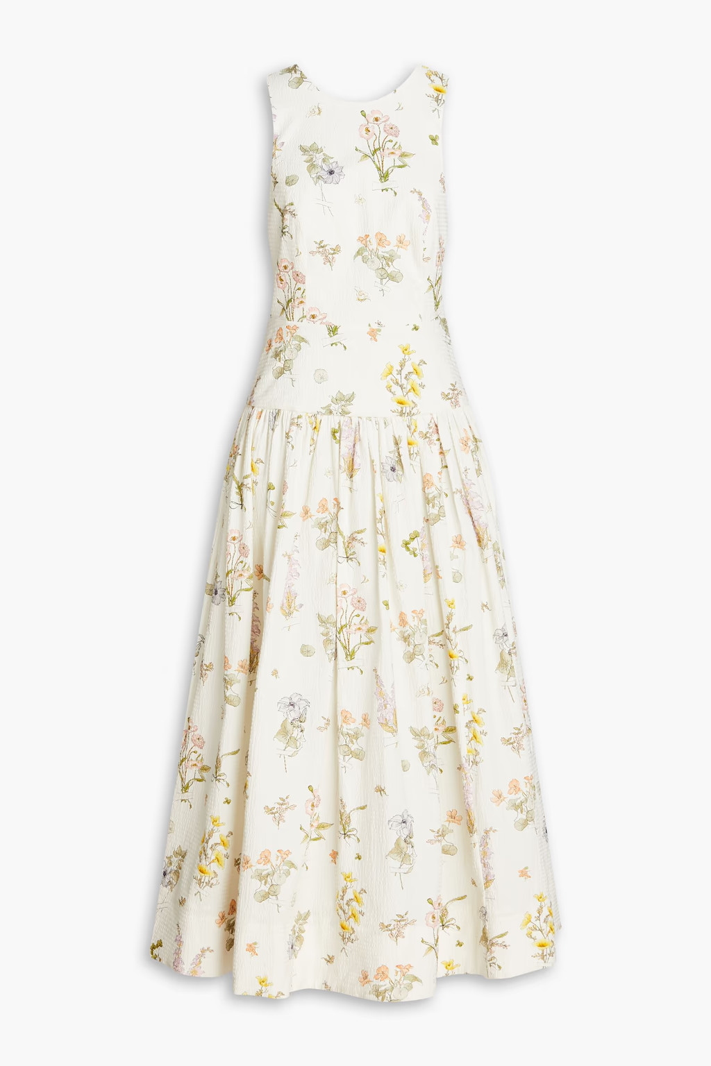 Cutout floral-print cotton-blend seersucker midi dress | The Outnet (US and CA)
