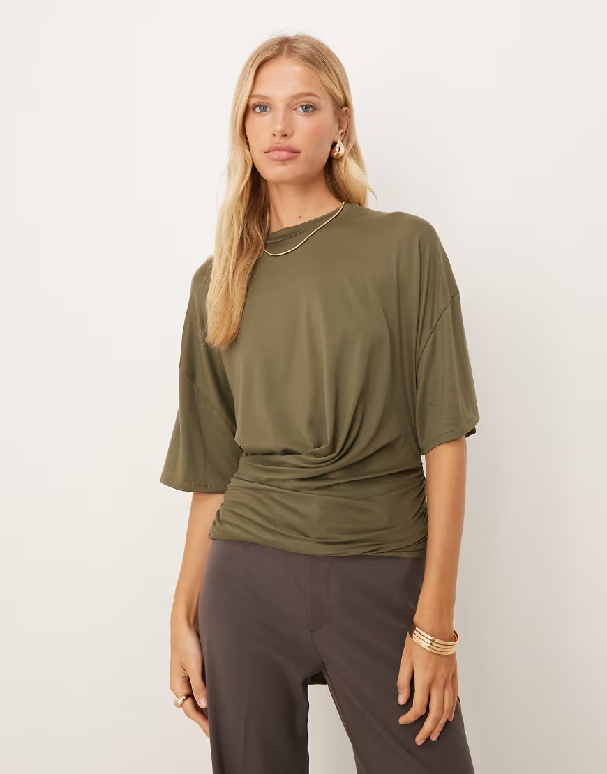 ASOS DESIGN tie wrap T-shirt in khaki-Green | ASOS (Global)