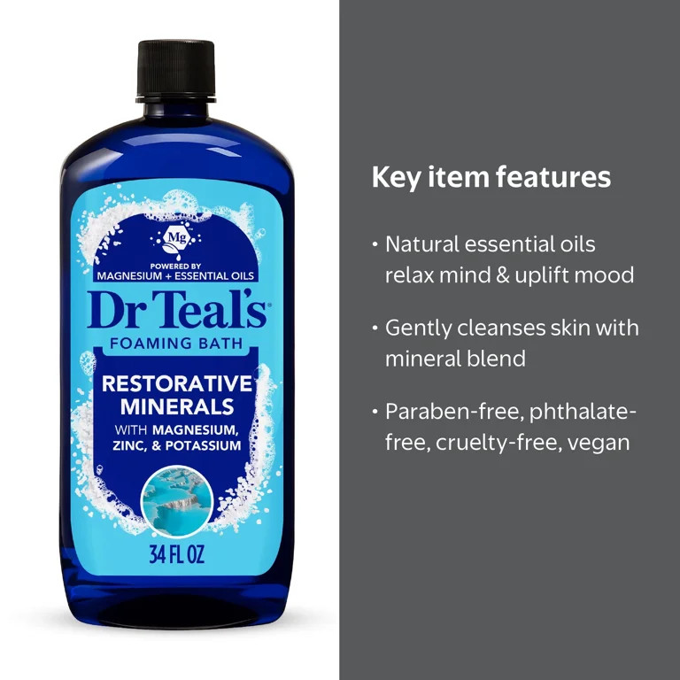 Dr Teal's Restorative Minerals Foaming Bath with Magnesium, Potassium, Zinc,  34 fl oz | Walmart (US)
