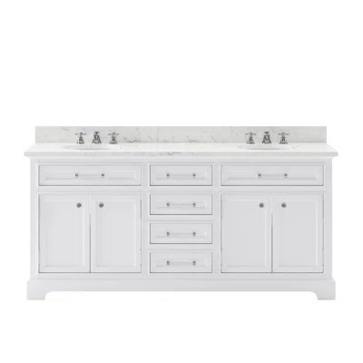 Derby 72" Carrara White Marble Countertop Bath Vanity with Faucets | Wayfair North America