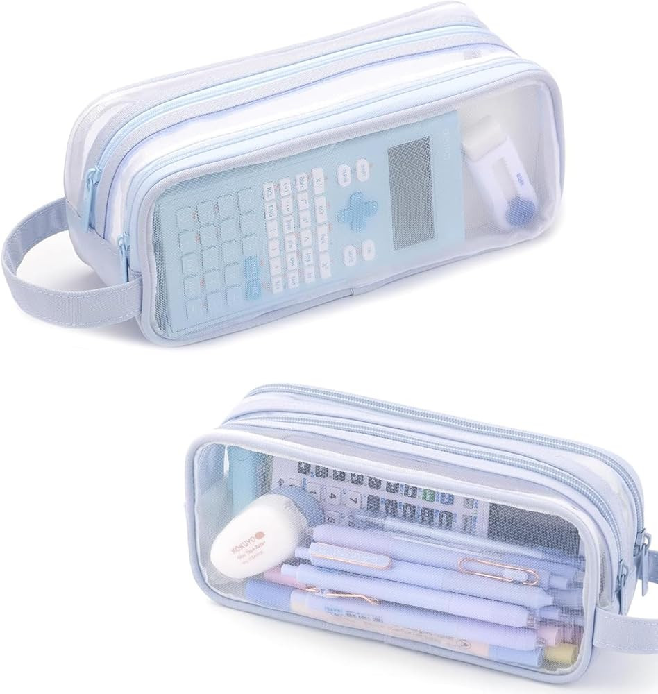 Netz Federmäppchen, Durchsichtige Karotasche, 2 Fächer Federtäschchen für Schule Büro Mädch... | Amazon (DE)