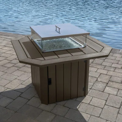 Strella 24'' H x 40'' W Polyresin Propane Outdoor Fire Pit Table with Lid | Wayfair North America