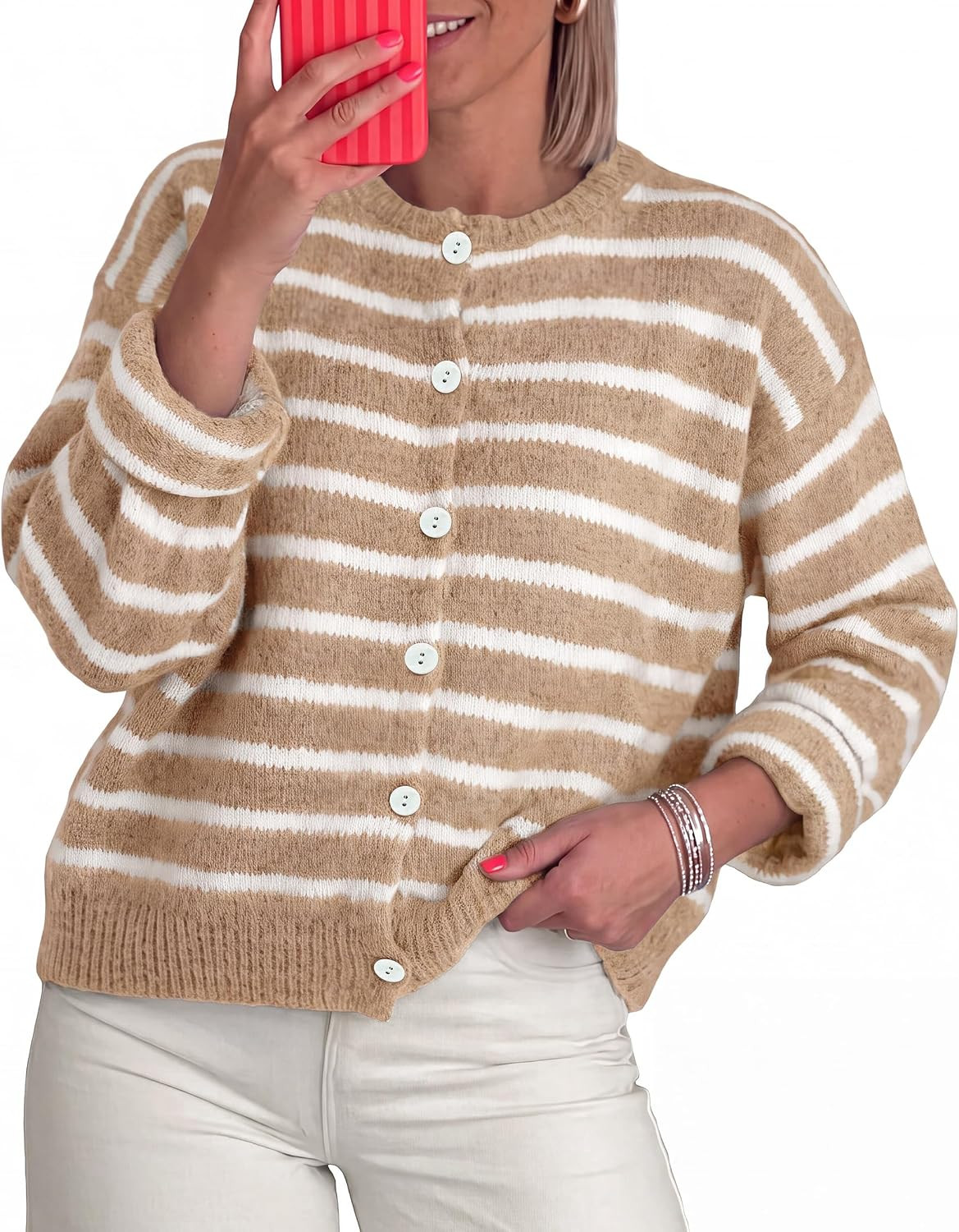 NALANISA Women's Fall Cardigan Striped Chunky Sweaters Casual Button Coats | Amazon (US)