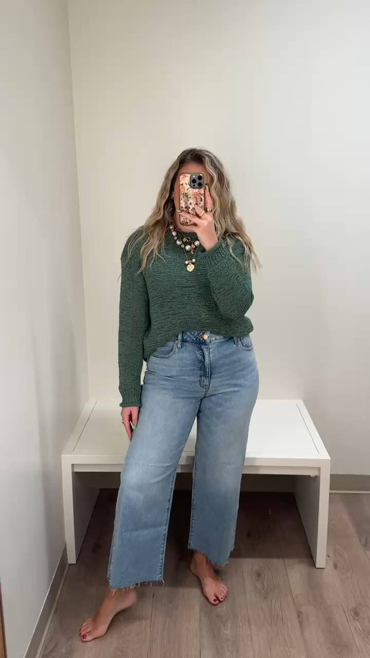 the best fitting cropped wide leg jeans I've ever worn. wearing the curvy fit. wearing a medium in the sweater. fall outfits women

#LTKootd #LTKSeasonal #LTKMidsize