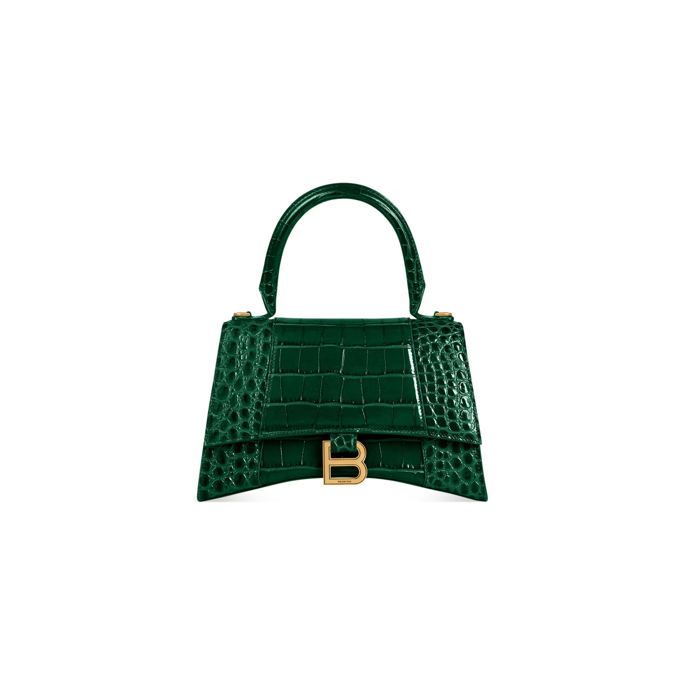 Women's Hourglass Small Handbag Crocodile Embossed in Forest Green | Balenciaga US | Balenciaga