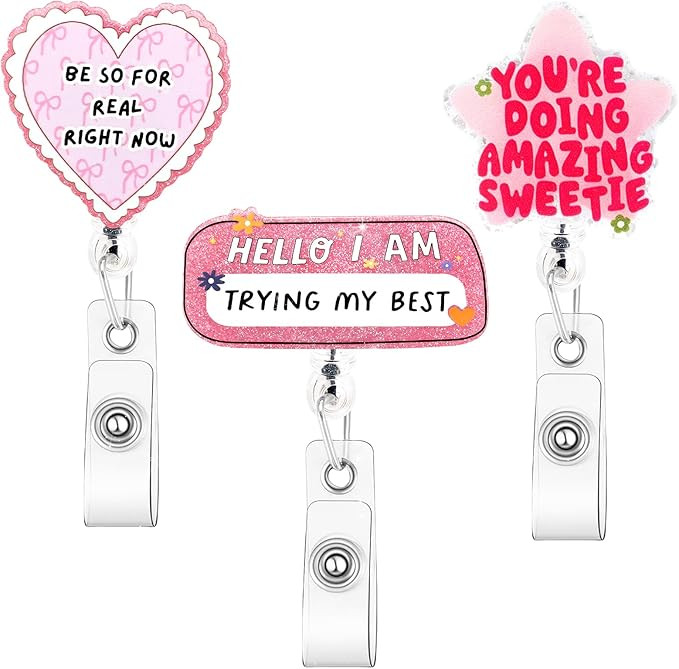 3Pcs Funny Cute Heart Shaped Badge Reel Retractable Nurse Badge Holder with Alligator Clip Glitte... | Amazon (US)