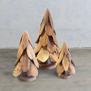 Casual Elements Natural Teak Pine Tree Sculptures Set of 3 | Bed Bath & Beyond
