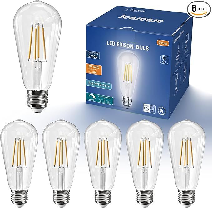 Edison LED Light Bulbs 8Watt Dimmable Light Bulbs 5000K Daylight White, E26 LED Bulb 60watt Equiv... | Amazon (US)