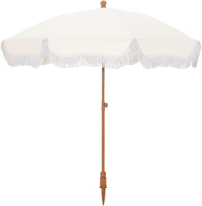 MFSTUDIO 7ft Beach Umbrella with Fringe, Tassel Umbrellas UPF50+ with Tilt Button & Crank, Holida... | Amazon (US)