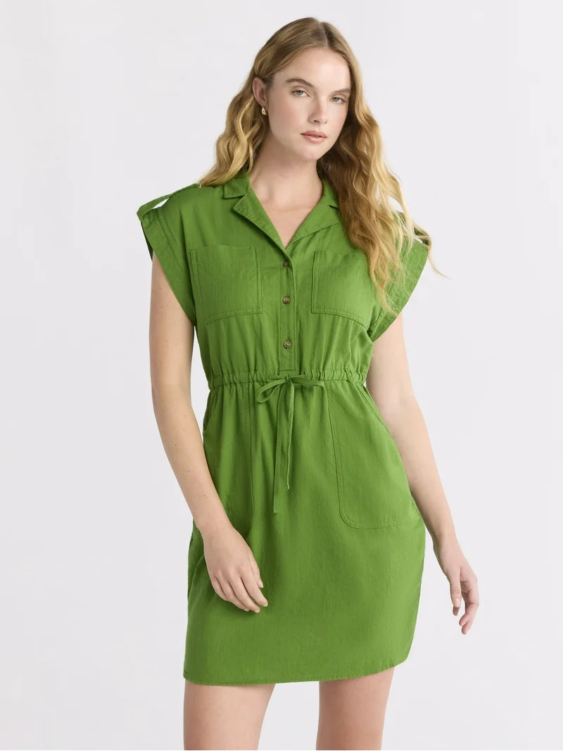 Time and Tru Women's Utility Shirt Dress, Sizes XS-XXXL | Walmart (US)