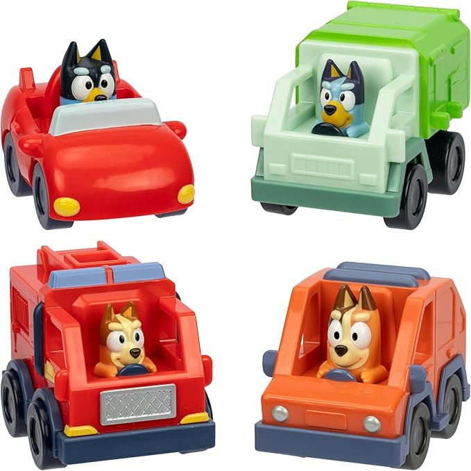Bluey Mini Racers Toy Vehicles Set of 4, Garbage Truck, Convertible, Family Car, and Firetruck Sm... | Amazon (US)