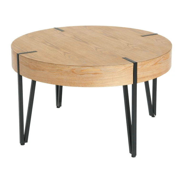 Round Natural Wood Coffee Table with Black Metal Legs, 32" x 18" - Walmart.com | Walmart (US)