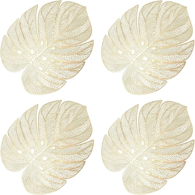 Leaf Gold Placemats Set of 4,14x18Inch Non Slip Heat Insulation Hollow Turtle Leaves Tablemats Di... | Amazon (US)