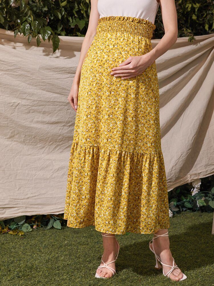 SHEIN Maternity Ditsy Floral Shirred Waist Skirt | SHEIN