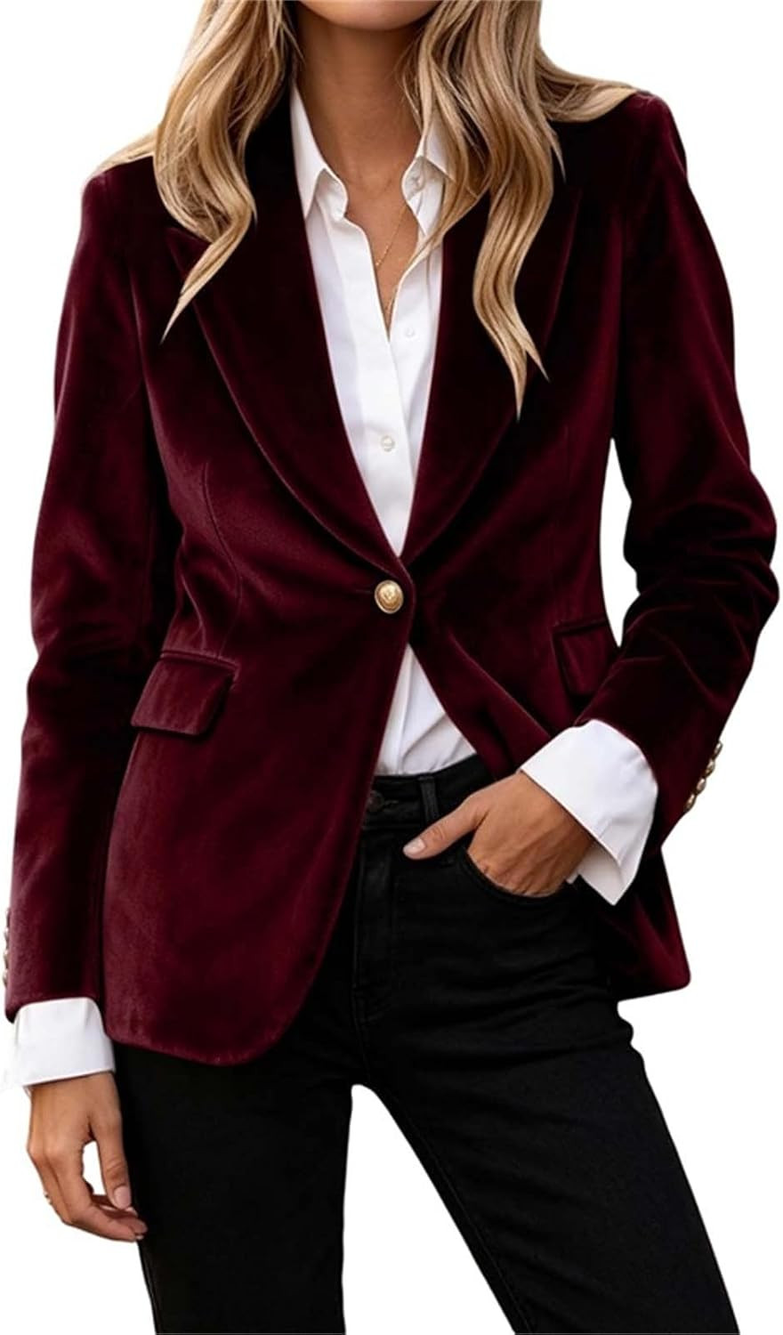 Velvet Blazer Women Long Sleeve Fitted Coat for Fall Office Party Outfits | Amazon (US)