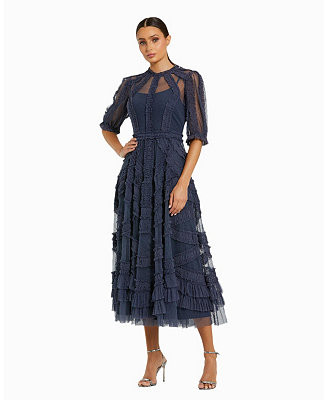 Women's High Neck Puff Sleeve Ruffle Tiered Dress | Macy's