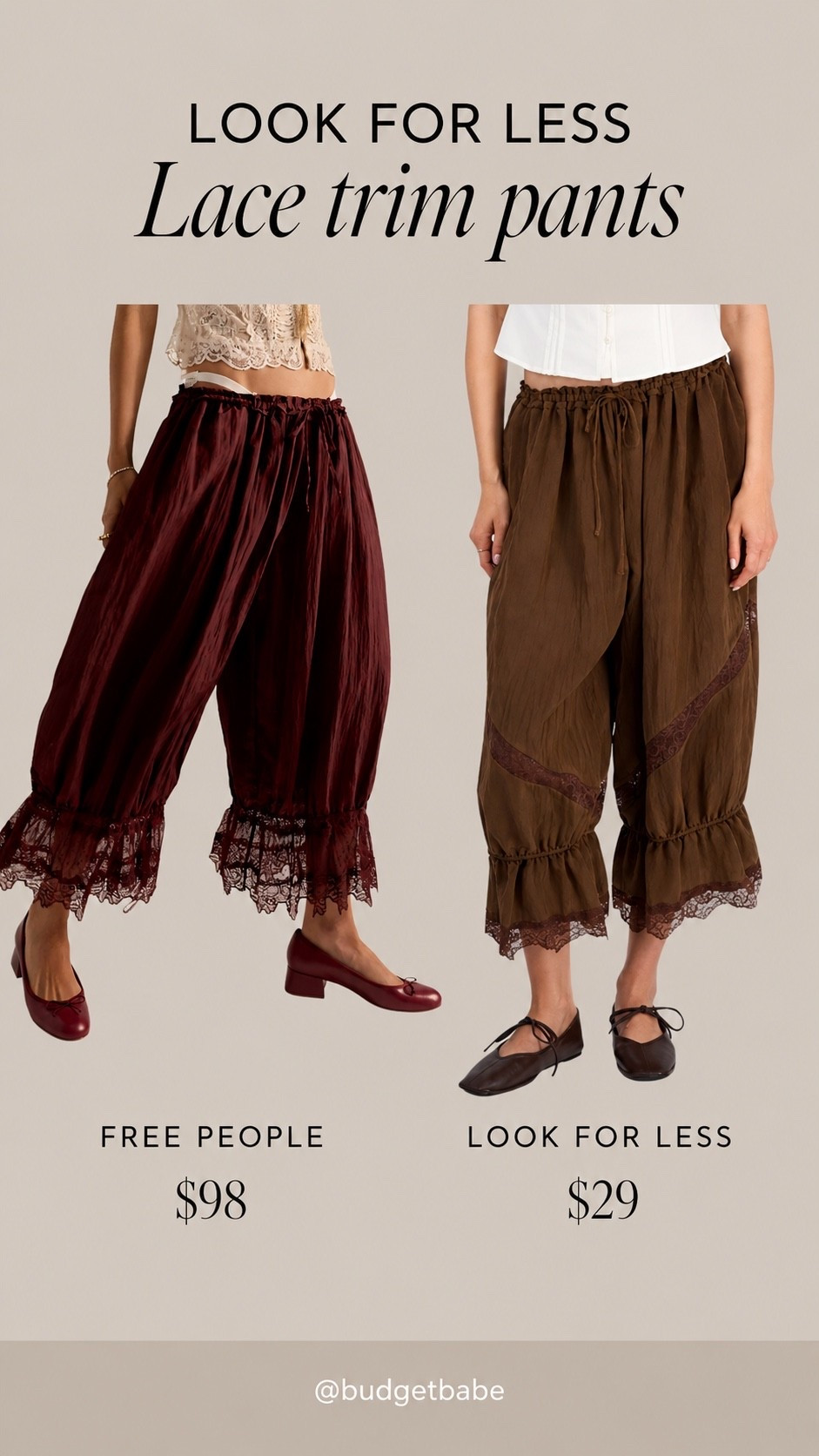 Look for less Free People lace trim balloon pants at Macy’s #lookforless