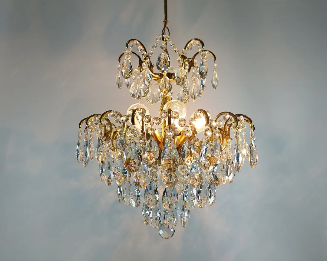 Antique French Chandelier, Vintage Brass French Crystal Chandelier, Crystal Lightings, Ceiling Li... | Etsy (US)
