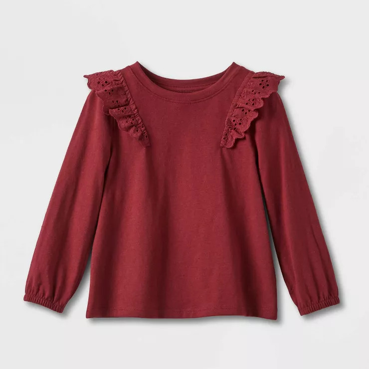 Toddler Girls' Knit Long Sleeve Eyelet Top - Cat & Jack™ | Target