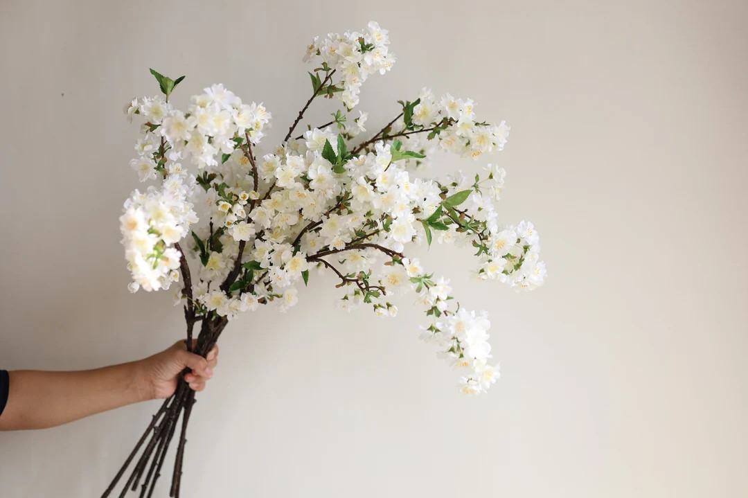 37 Artificial Cherry Blossom Branch in Cream White, Faux Spring Flowers, DIY Centerpiece Florals ... | Etsy (US)