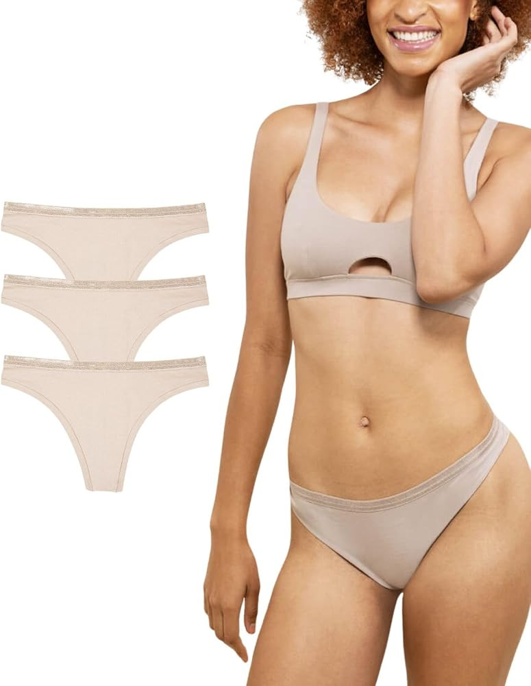 KNICKEY Subset Women's Organic Cotton Low-Rise Thong, Underwear, 3-Pack     GOTS Certified, XS-3X... | Amazon (US)