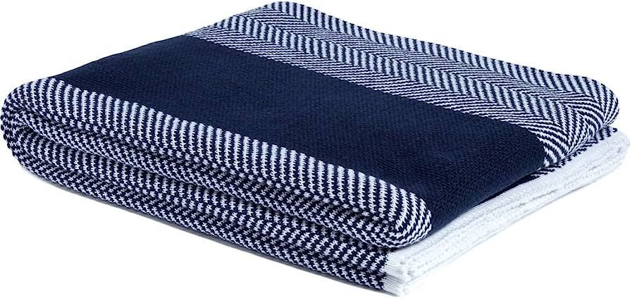 in2green Eco Poly Herringbone Stripe Throw- Ultra Luxury Outdoor Blanket, Made in USA (Navy/White... | Amazon (US)