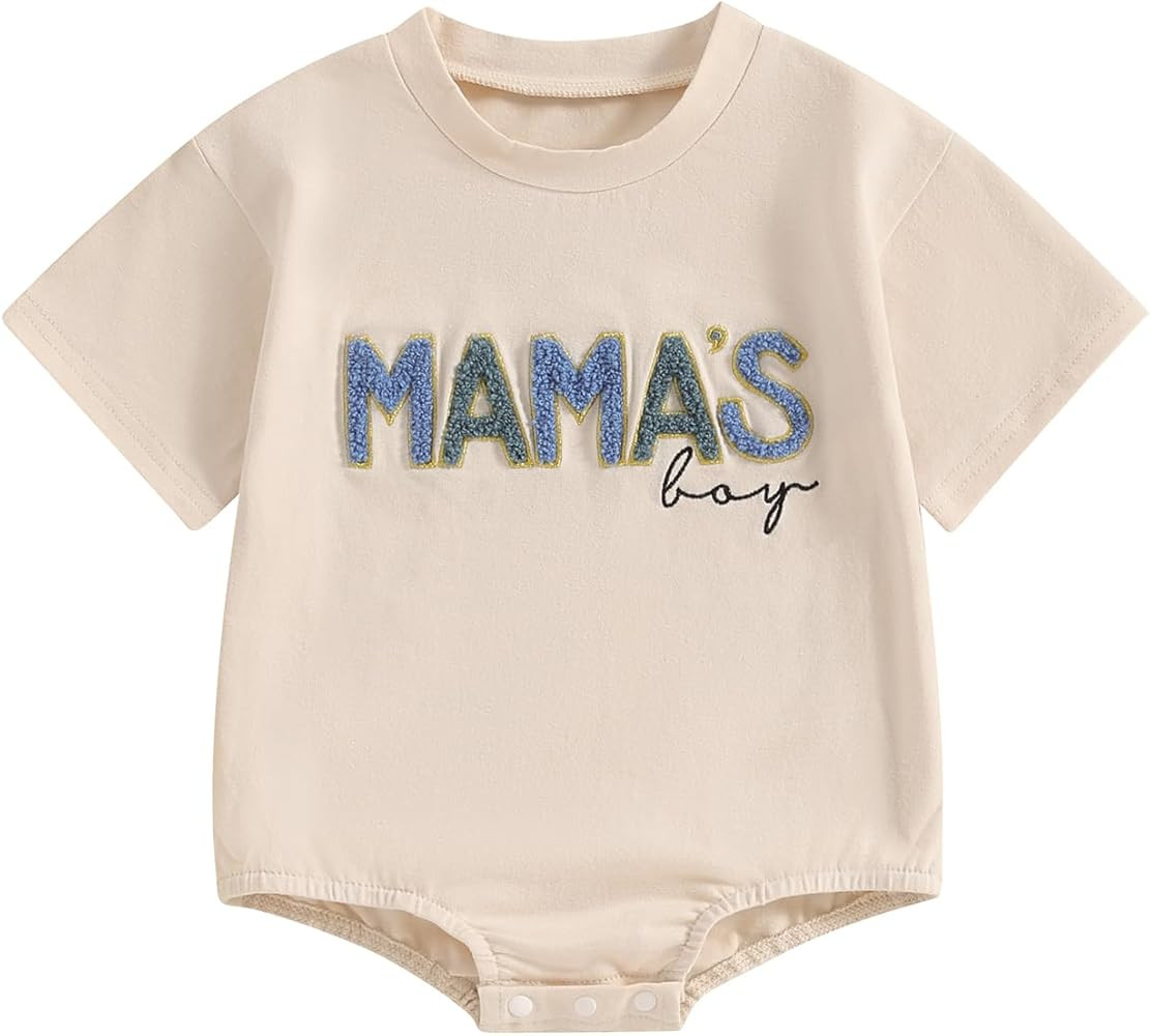 FIOMVA Baby Boy Fall Clothes Newborn Bubble Romper Toddler Long Sleeve Mama's Boy Letter Bodysuit... | Amazon (US)