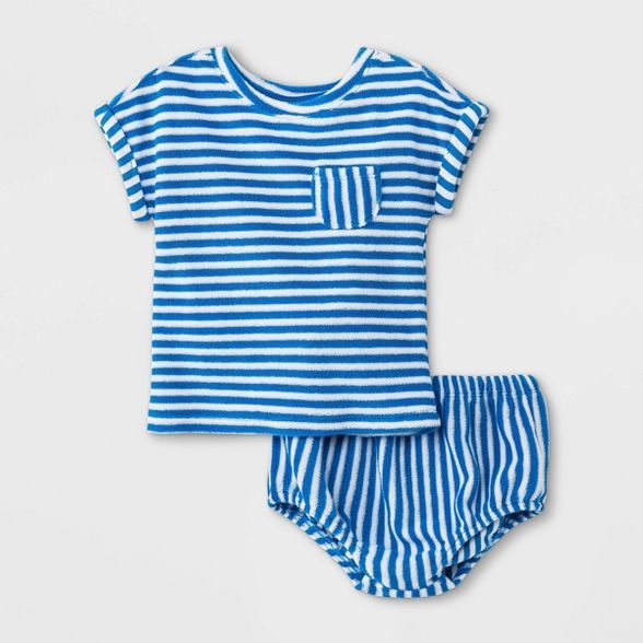Baby Boys' Striped Loop Terry Top & Bottom Set - Cat & Jack™ Blue/Fresh White | Target