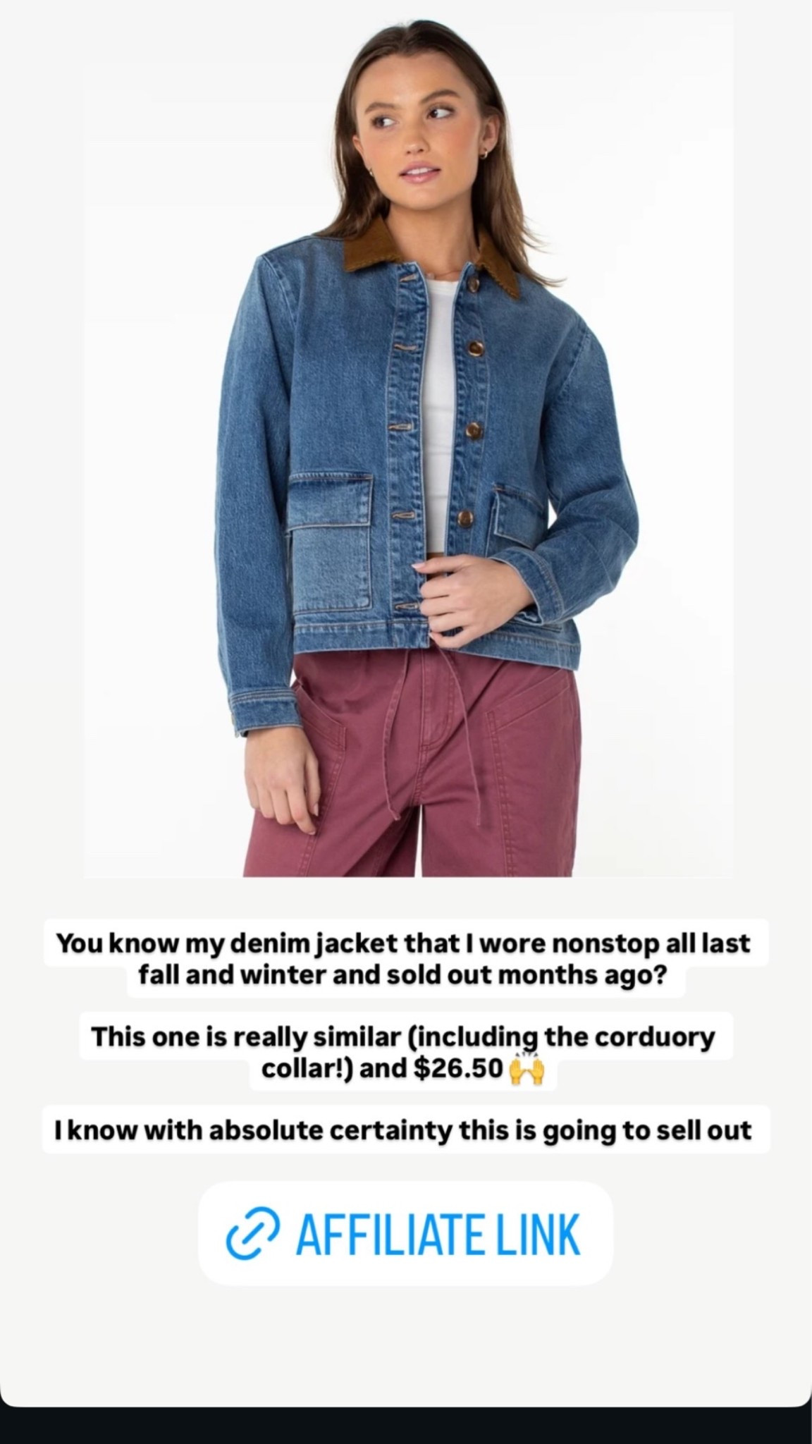 My denim jacket that I wear nonstop is sold out, but this one is really similar (including the corduroy collar!) and $26.50 🙌 

I know with absolute certainty this is going to sell out!

#LTKxWalmart #LTKSeasonal