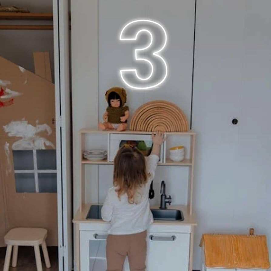 Number 3 Neon Sign for Birthday, 16.54" Cool White USB Battery Powered Led Neon Sign for Party We... | Amazon (US)