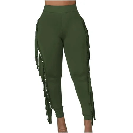 Pants for Women Trendy Sexy Skinny Printed High Waist Fringe Trousers Slim Fit Casual Sweatpants Fal | Walmart (US)