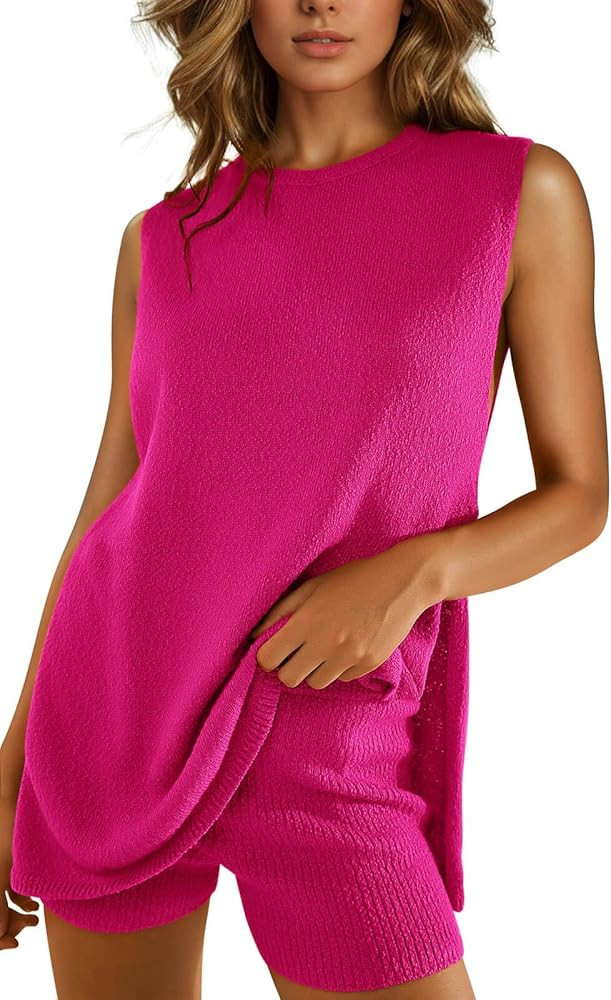 Imily Bela Womens Summer Sweater Sets Sleeveless Knit Tank Tops Matching Shorts 2 Piece Beach Vac... | Amazon (US)